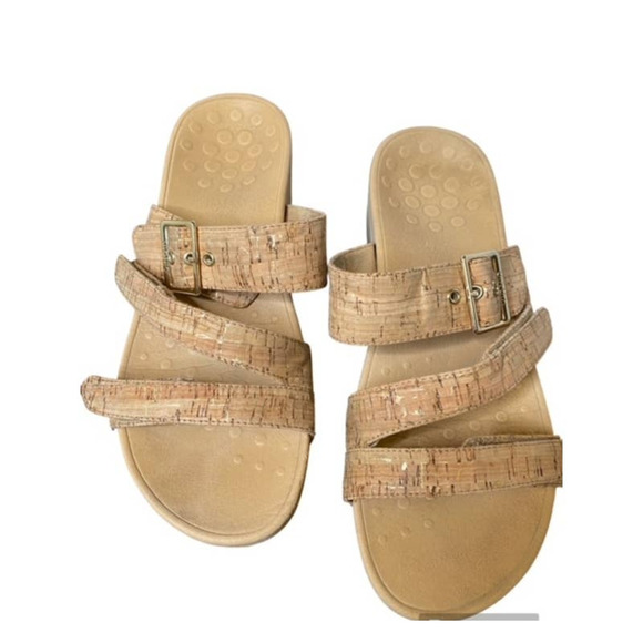 Vionic Shoes - Vionic Rio Women's Size 10.5 Gold Cork Adjustable Slip-On Comfort Sandals Shoes